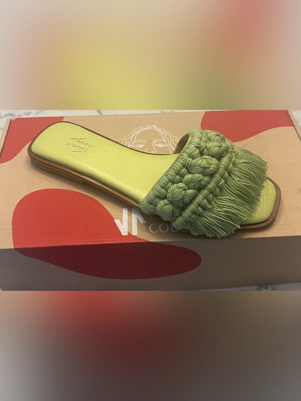 Braided Slide Braided Fringe Sandal in Pale Green